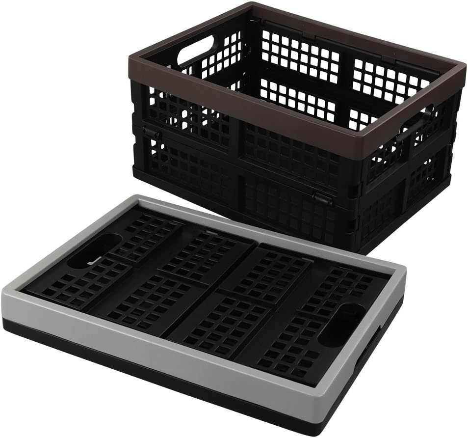 2 Packs 15 Liter Folding Crates, Plastic Collapsible Storage Basket, F