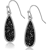Teardrop Dangle Earrings for Women with Simulated Druzy Stones, in Gold, Rose Gold, or Silver Tone