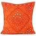 Eyes of India Embroidered Decorative Boho Throw Pillow Cover with Mirrors, Handmade Bohemian Accent Cushion Case for Sofa Couch Bedroom Living Room (Orange, 16