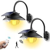 SIEDiNLAR Solar Barn Light Outdoor 3 Modes 2 Lighting Remote 2 Pack Black | Vintage Farmhouse Gooseneck Wall Light with Motion Sensor, Waterproof for Barn, Garage, Shed, Porch, Entryway, Chicken Coop
