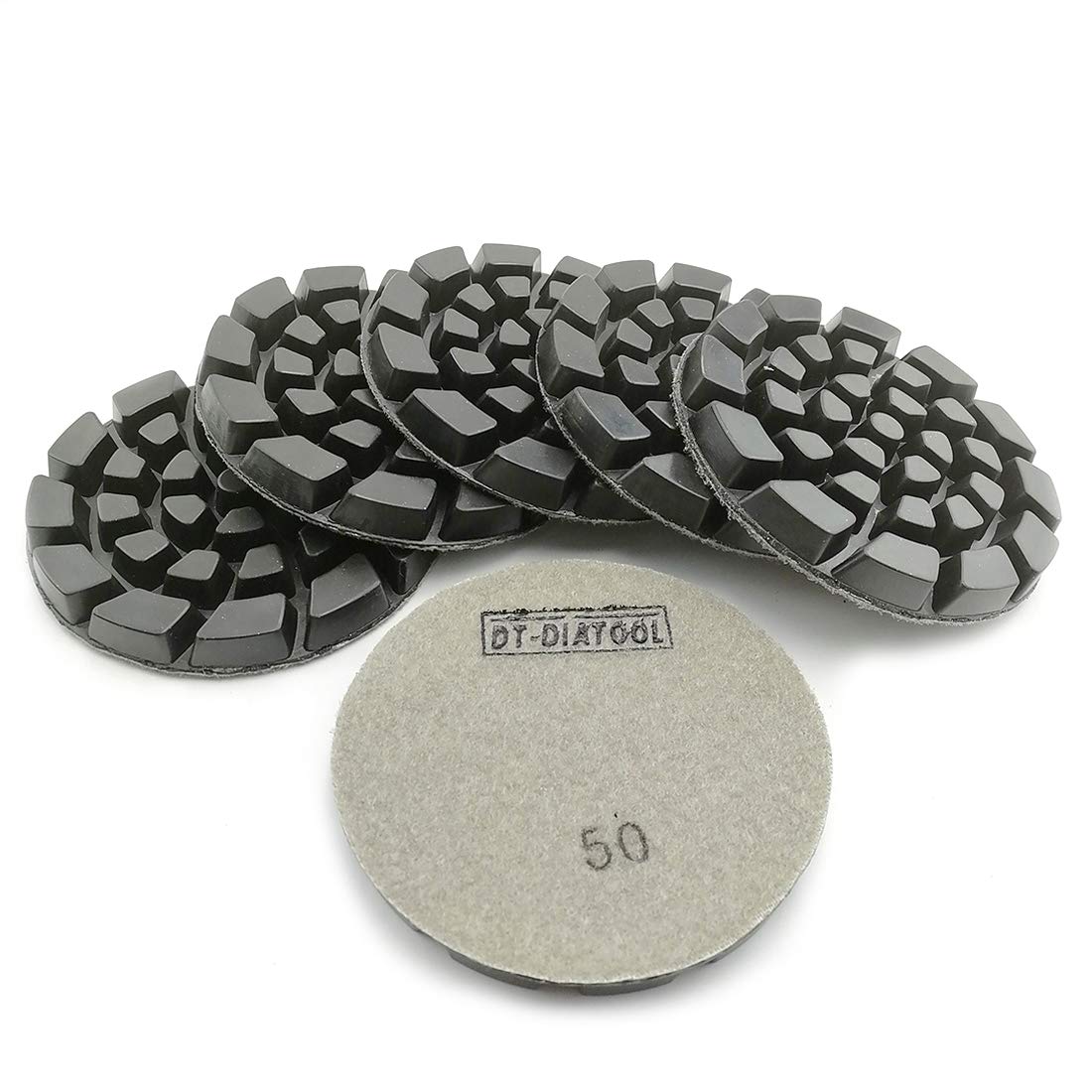 DT-DIATOOL Diamond Concrete Polishing Pads for Dry or Wet Polishing Concrete Cement Terrazzo Floor Diameter 100mm Grit 50 Pack of 6