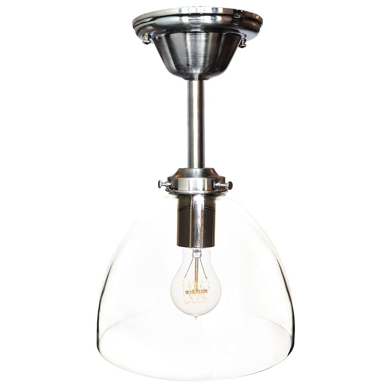 USA Made 8" Clear Hand Blown Glass Downrod Pendant Light