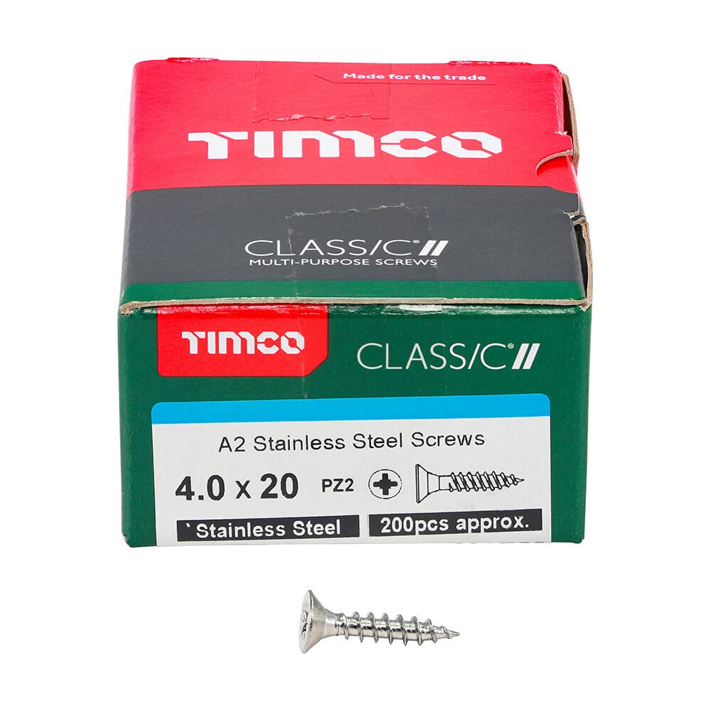 TIMCO Classic Multi-Purpose Screws - 4.0 x 20 - A2 Stainless Steel - Box of 200 — image 1