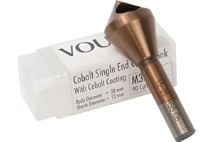 Vouyar 1 Inch Cobalt Steel Single End Countersink Drill Bit with Cobalt Coating Finish for Hard Metal Wood, 90 Degree M35 HSS, 12MM Round Shank, 28MM Body Diameter
