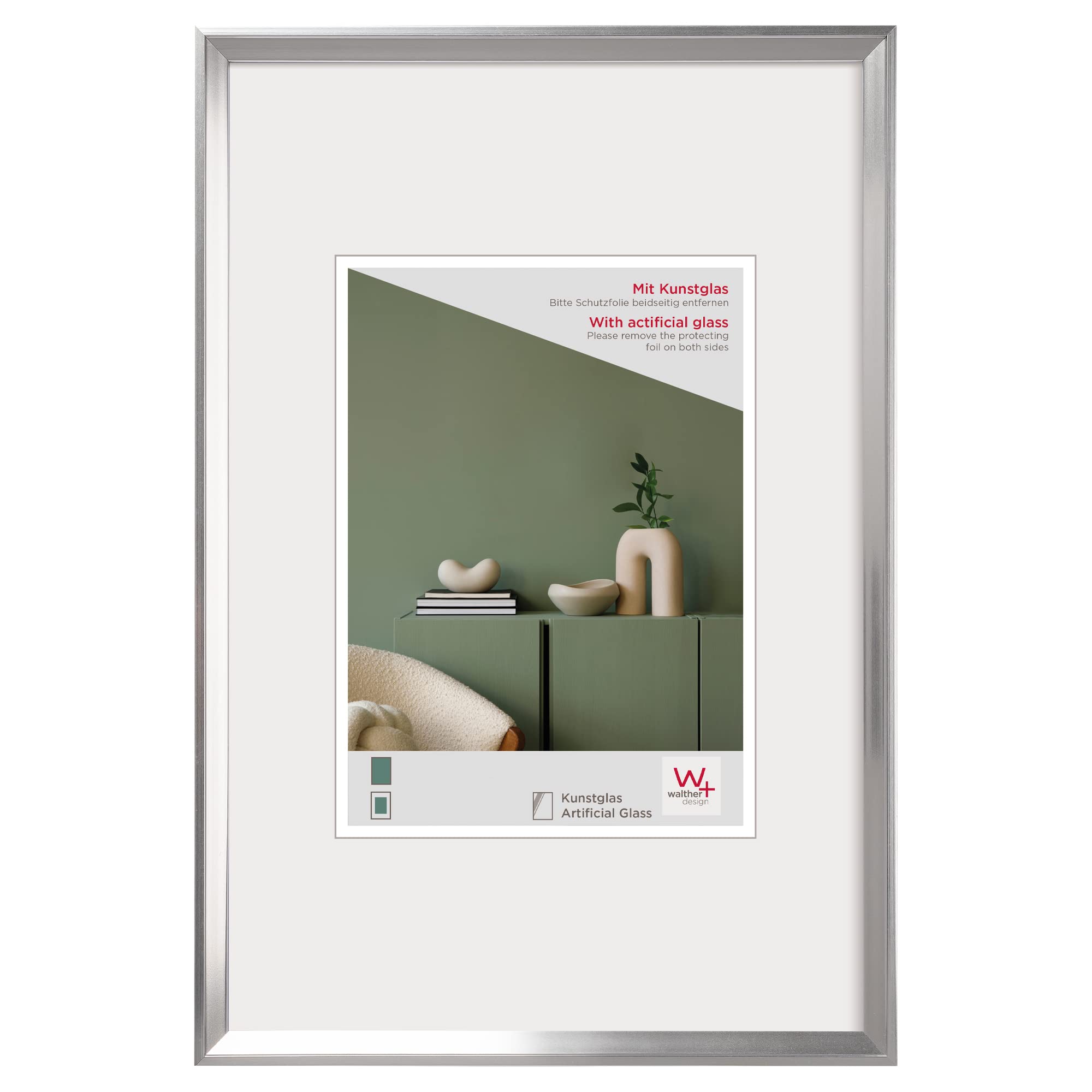 walther design Desire DEX520S Picture Frame with Art Glass, Plastic Frame, 15 x 20 cm, Silver