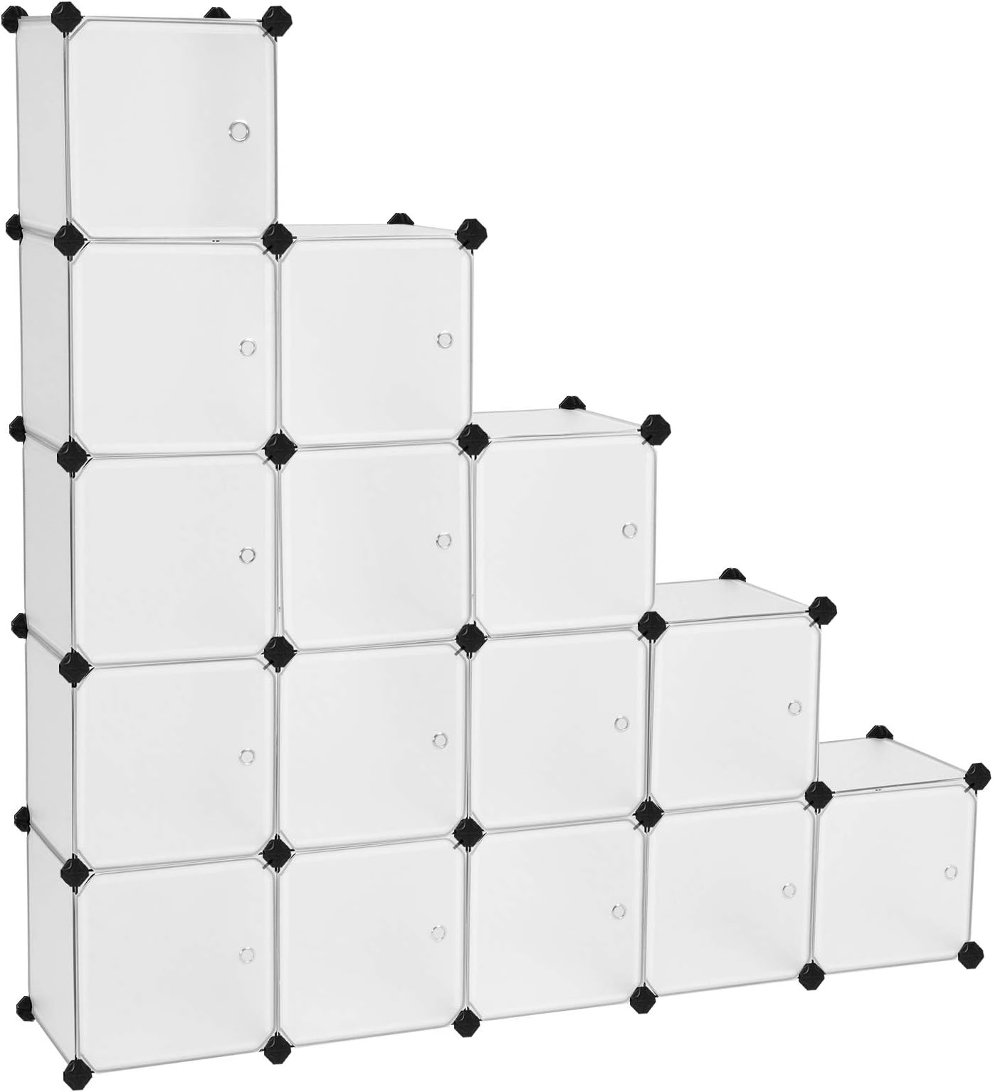 SONGMICS 16 Cube DIY Storage Organiser Unit, Plastic Closet Cabinet, Wardrobe, with Doors, for Clothes Shoes Toys Books, Easy to Assemble, White ULPC44BS