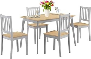 Giantex 5 Piece Dining Table Set with 4 Chairs, Wood Kitchen Table Set, Home Furniture for Kitchen and Dining Room (Natural & Light Gray)