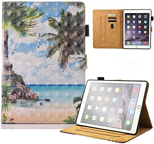 New iPad Case Smart Leather Case - [3D Craft] UNOTECH Card Slot Protective Case with Pen Holder Wake/Sleep Function for New iPad 9.7 Inch 2017,iPad Air 1 2, Ocean
