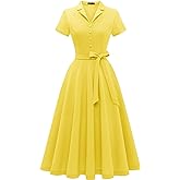 Wedtrend Women's Vintage Tea Dress, Short Sleeve Cocktail Party Dress Work Church Casual Dress