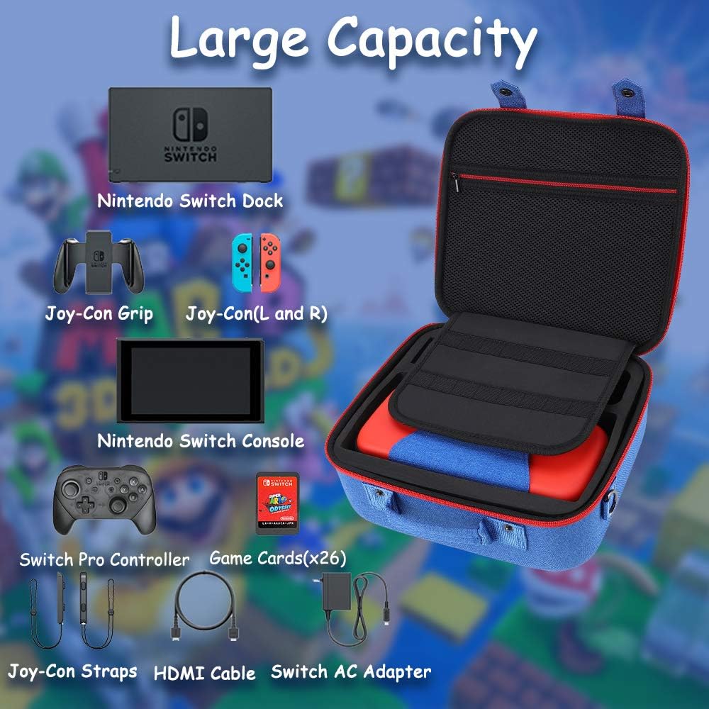 Travel Carrying Case for Nintendo Switch, Hard Shell Deluxe Storage Bag with Slim Portable Case&Shoulder Strap for Switch Console Dock Controller AC Adapter Accessories: Electronics
