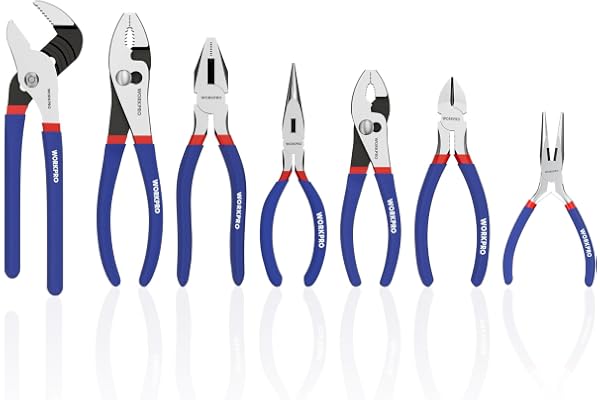 7-piece WORKPRO Pliers Set with Groove Joint, Long Nose, Slip Joint, Linesman, and Diagonal Pliers for DIY & Home Use