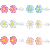 AoedeJ 6 Pairs Plastic Earrings: Flower Studs, Butterfly Designs for Sensitive Ears With Post