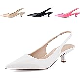 JENN ARDOR Womens Kitten Heels Closed Pointed Toe Elastic Slingback Sexy Low Heels Bridal Wedding Guest Dress Prom Pumps Shoes