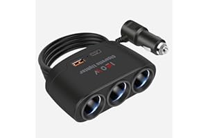 BOOYU 5 in 1 Cigarette Lighter Splitter, 3 Socket Car Charger Adapter + Type-C PD15W Charging + USB Charging Ports, Plug Outlet for All Car 12V/24V Devices