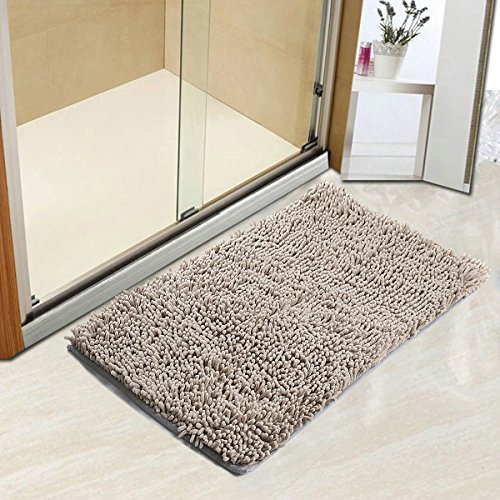 Vdomus Nonslip Microfiber Shag Bathroom Mat, 20 x 32Inches, Beige
