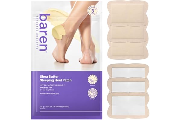 Baren Shea Butter Heel Repair Patch for Cracked Dry Heels, Overnight Foot Moisturizer Mask, Hydrating & Breathable (10pcs), K-Beauty