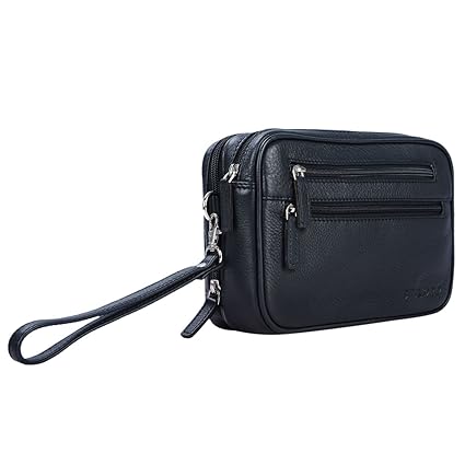STILORD 'Nero' Handgelenktasche Herren Leder mit Doppelkammer Vintage Handtasche für 8,4 Zoll Tablets ideal für Reisen Festiv