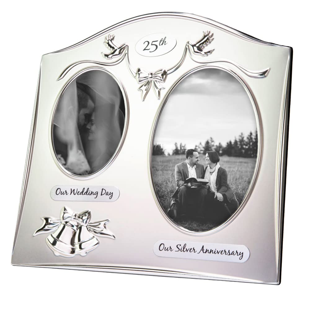 Haysom Interiors Traditional Two Tone Silver Plated 25th Silver Anniversary Double Picture Frame