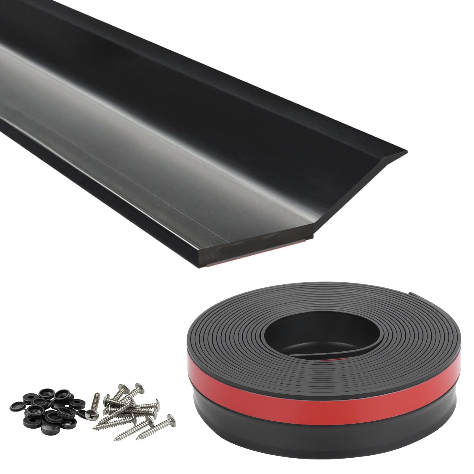 Photo 1 of Piclafe Garage Door Seal Top and Sides, Garage Door Weather Stripping, Universal Weatherproofing Seal Strips Soft and Hard Composite Design with Adhesive Backing and Screws, Black, 34.4FT
