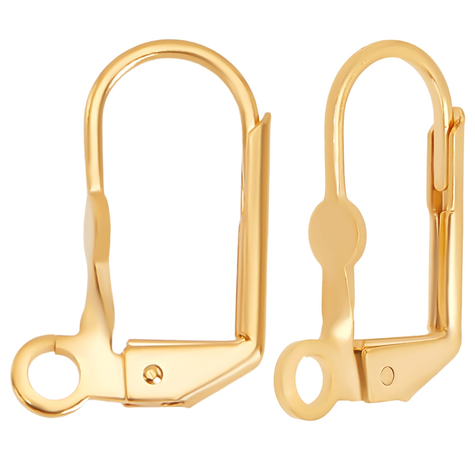 Beebeecraft 1 Box 50Pcs Leverback Earring Hooks 24K Gold Plated Brass French Earwires 16.5x11mm Clasp Earring Hooks for Jewelry Making