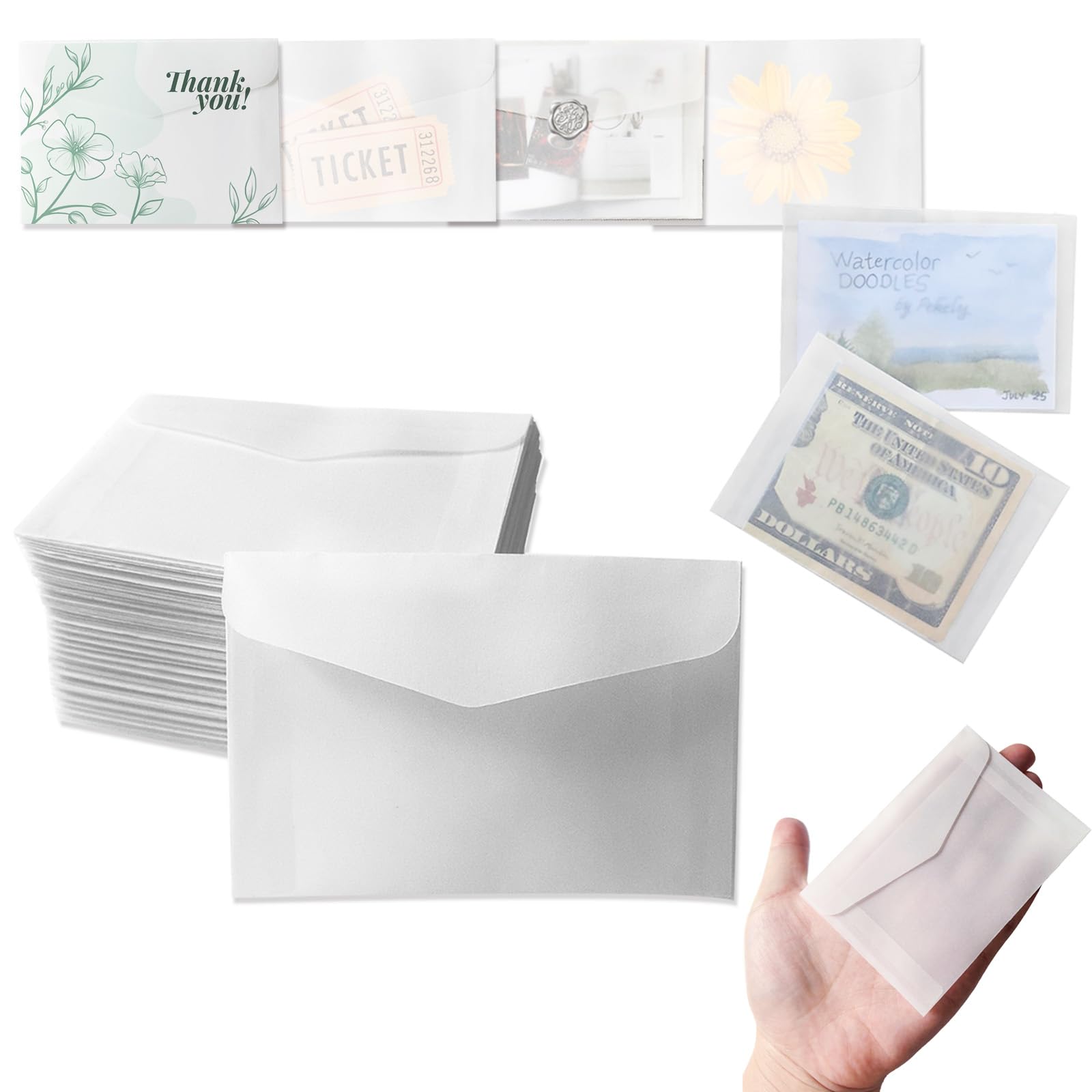 Photo 1 of 300 PCS Glassine Envelopes, 3.9 × 2.8 Inches Translucent Vellum Envelopes Bulk for Wedding Lottery Tickets Favors, Coins, Stamps, Card Collecting and Craft Projects
