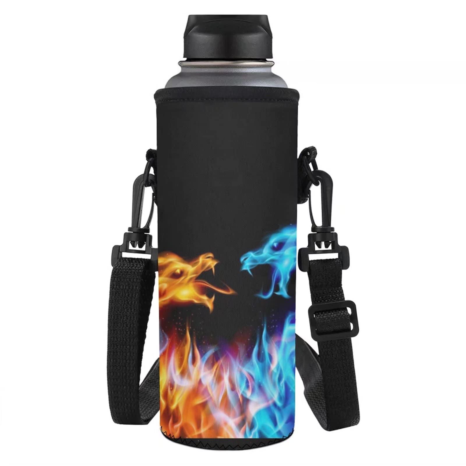 Jndtueit Fire Dragon Pattern Insulated Water Bottle Carrier Bag for Sport,School,Work,Adjustable Shoulder Strap Storage Sleeve Bag Case