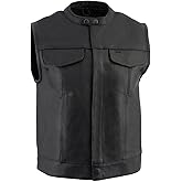 Milwaukee Leather LKM3720 Men's Black Leather Club Style Motorcycle Rider Vest with Concealed Snap Button Closure