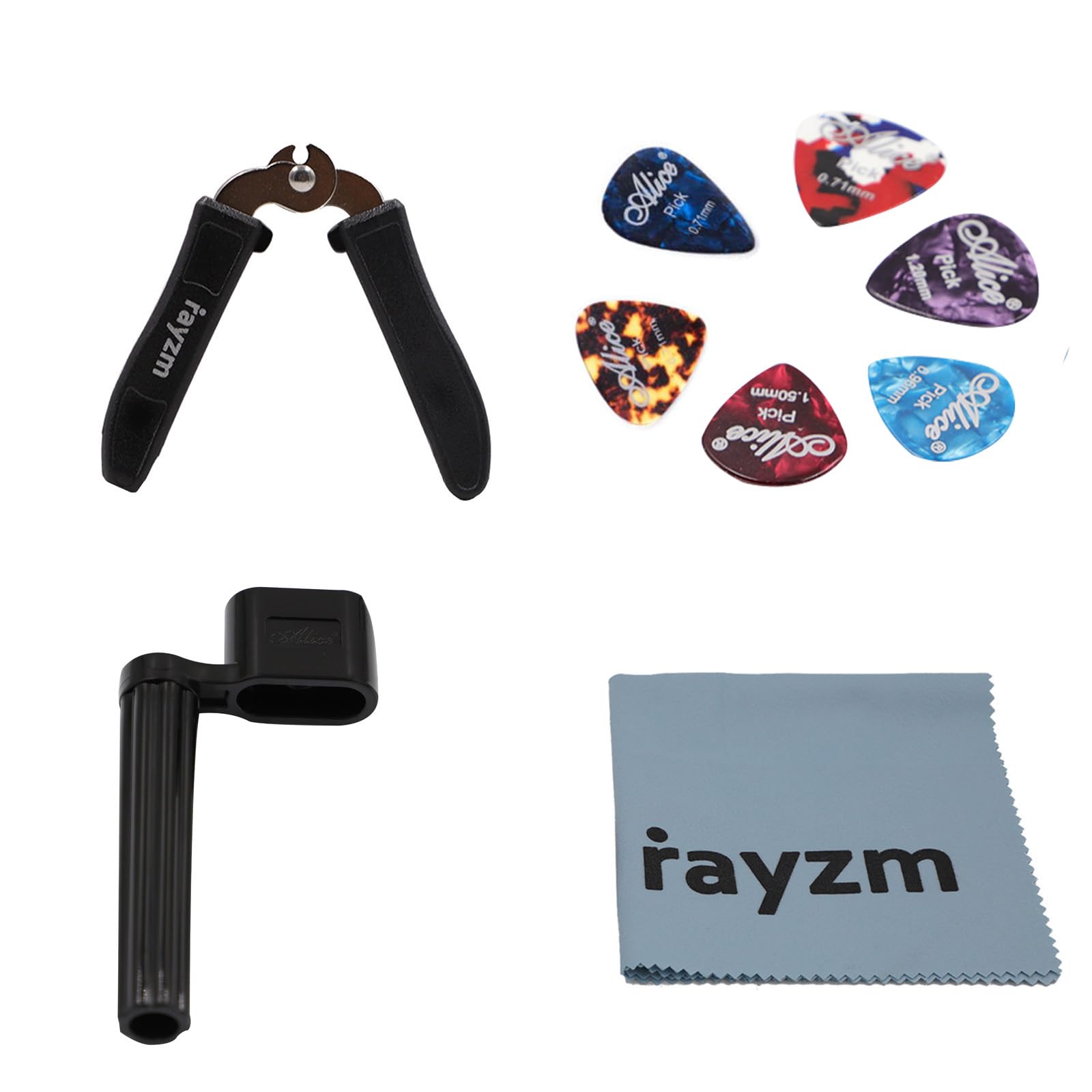 Rayzm Guitar Peg Winder/Guitar String Cutter/Bridge Pin Extractor, 6Pcs Celluloid Guitar Picks Plectrums, Micro-Fiber Guitar Polish Cloth, Guitar Care Kits as Gift/Present for Guitarist