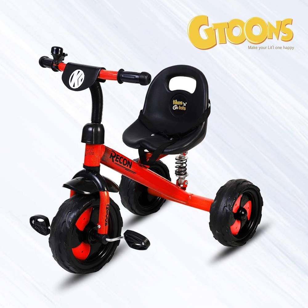 Gtoons Recon Stylish Steel Tricycle for Kids/Baby with Strong Frame, Cute Bell n High Back Rest (RED)