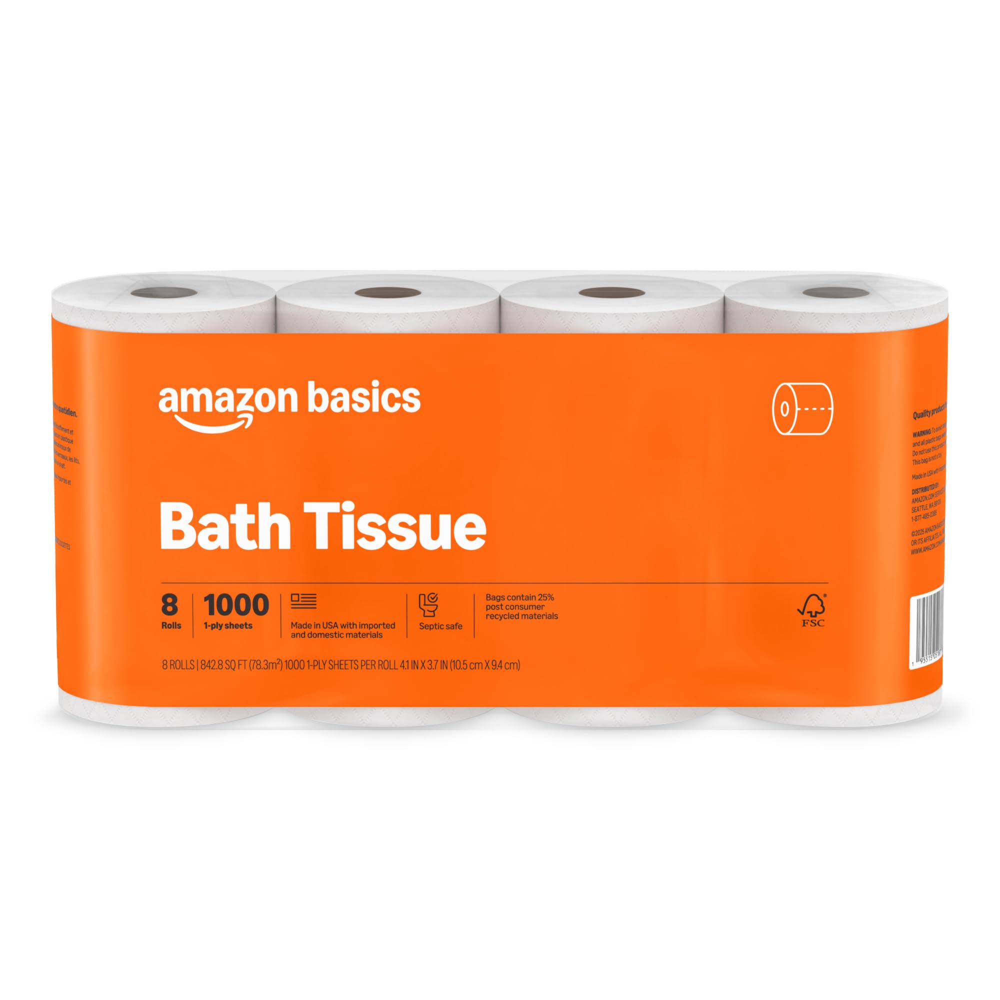 amazon basics 1000 sheet 1-ply bath tissue, 8 rolls, septic safe