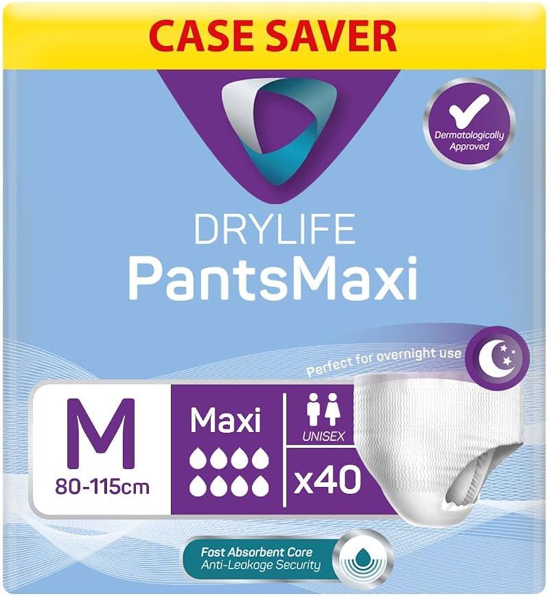Drylife Pants Maxi Disposable Unisex Incontinence Pants Medium 4 Packs of 10