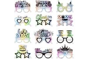 ILUIGGW 12Pcs 2025 New Years Glasses Glitter Happy New Year Glasses, New Years Decorations 2025 Glasses for New Years Colorful Decorations 2025 Colorful Nye Glasses 2025 for Colorful Nye Decorations 2025