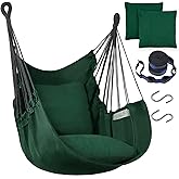 Halalona Hammock Chair Hanging Hammock Chair Rope Swing 2 Cushions Included-Sturdy & Durable Soft Cotton Hand Woven Hammock Swing for Bedroom, Porch, Patio-Indoor/Outdoor