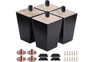 Txcucc Sofa Legs Square Bed Feet 5 inch Wood Replacement Leg for Furniture Set of 4,Black (5”, 4set)