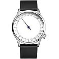 JIANDUN Swiss Movement Men's One Hand 24 Hour Watch Single Hand Black Case with Italian Leather Strap