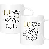 ERYUWOZA 10th Anniversary Coffee Mugs Set of 2, 10 Year Anniversary Wedding Gifts Decorations for Couple Parents Men Women Husband Wife Him Her, Gift Box Packaging, 11oz