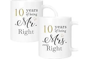 10 Year Anniversary Coffee Mugs Set of 2, 10th Anniversary Wedding Gifts Decorations for Couple Parents Grandparents Men Wome