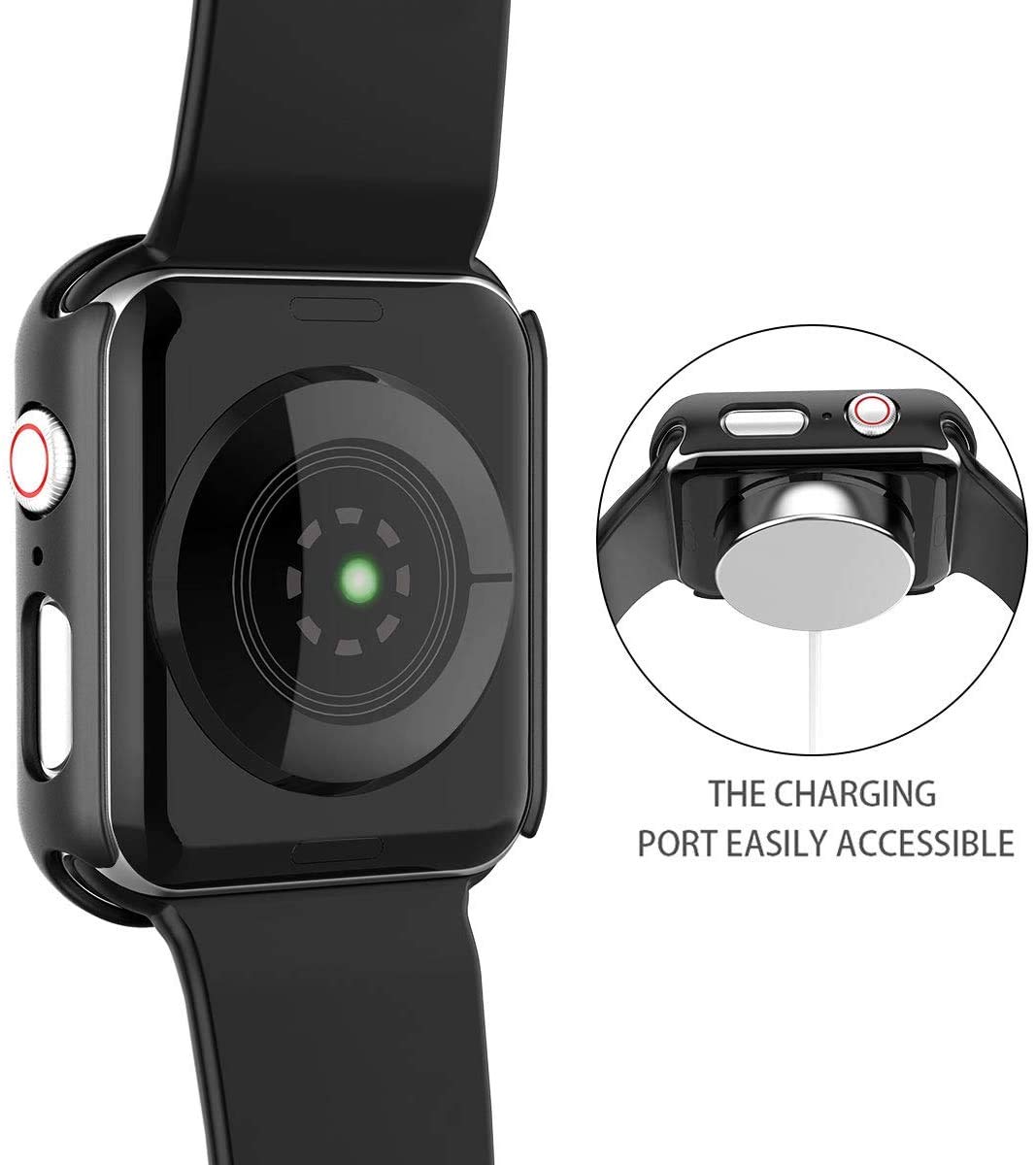 Misxi 2 Pack Hard PC Case with Tempered Glass Screen Protector Compatible with Apple Watch SE 2 (2024) SE Series 6 Series 5 Series 4 44mm, Black