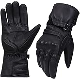 Harssidanzar Men Winter Motorcycle Gloves,Genuine Leather Full Finger Touchscreen Thermal Lined with Thinsulate Waterproof Motorcycles Motorbike Riding Gloves KM048US