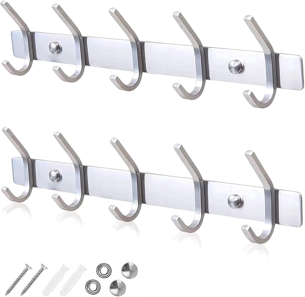 GlazieVault Stainless Steel Coat Hooks Wall Mounted 2 Pack