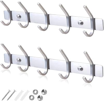 GlazieVault Stainless Steel Coat Hooks Wall Mounted 2 Pack