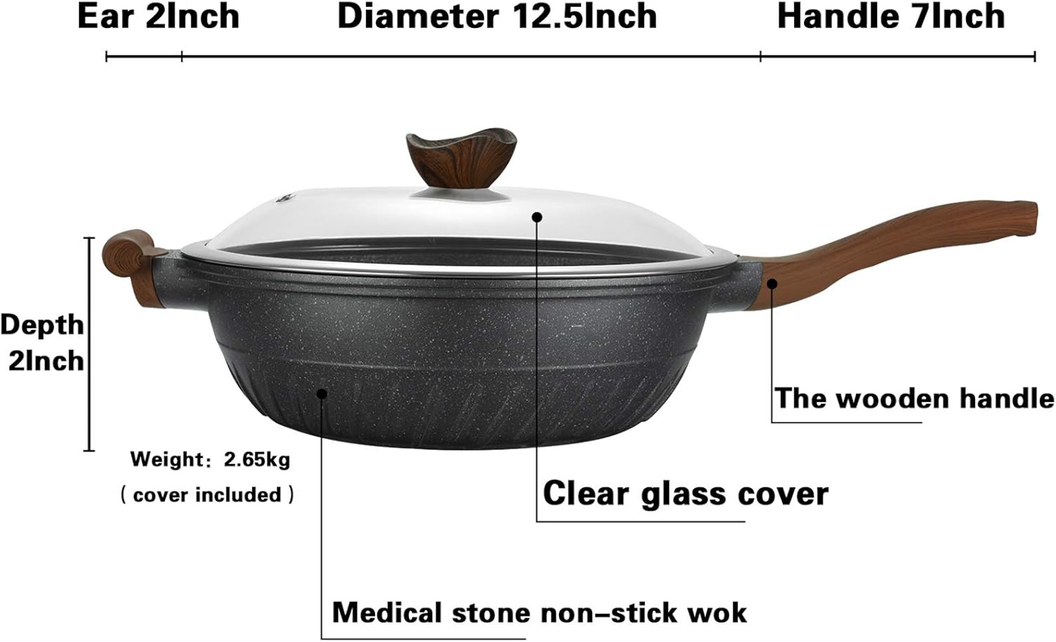 Wok pan carbon steel wok For electric Induction And gas stoves, 12.5 inch non-stick wok With wooden lid And spatula: Kitchen & Dining