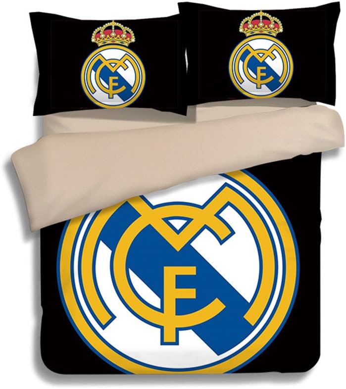 Jameswish Real Madrid Football Duvet Cover Set 3D Printed Bedding Linens Polyester Heavy-Duty Kids Favourite Bed Cover 3-Piece Including 1Duvet Cover 2Pillowshams King Queen Full Twin Size