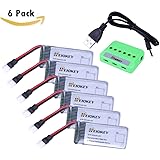 HEIOKEY 6pcs Upgrade 3.7V 520mAh 25C LiPO Battery with X6 Battery Charger for Hubsan X4 H107,H107C,H107L RC QuadCopter,Syma X11 X11C,Holy Stone HS170 HS170C F180C Compatible with Walkera Super CP