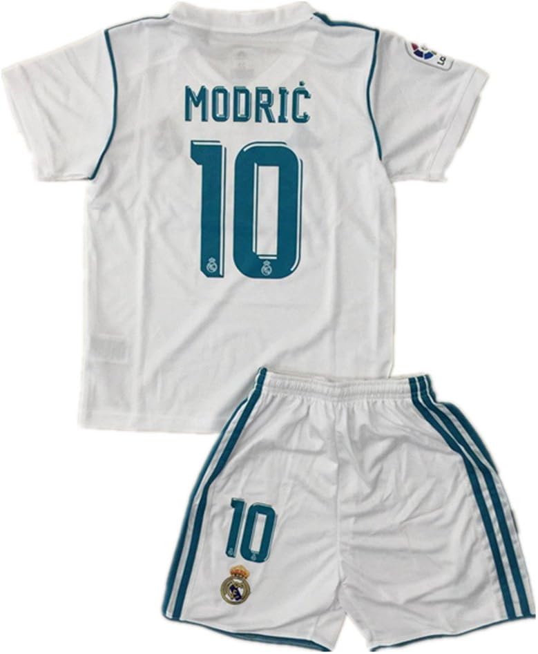 Real Madrid #10 Luka Modric Home Kids Youth Soccer Jersey Shorts Set 2017-2018 White for 9-10Age
