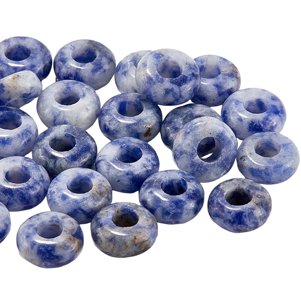 SOFPLATE 1 Box 30Pcs Natural Stone Rondelle Beads Big Hole Natural Stone Beads Natural Rondelle Shaped Blue White Loose Spacer Gem Stone Bead Bulk for jewellery Making Pen Beading Crafting Accessories