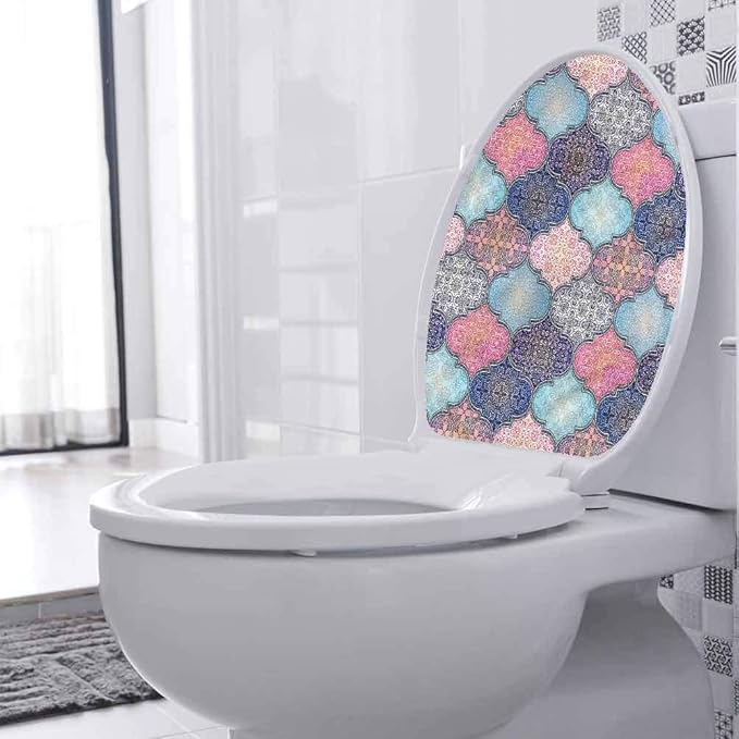 Waterproof DIY Toilet Seat Sticker Patchwork, Abstract Motifs Removable Vinyl Art Murals for