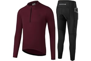 OFF PRND Men's Cycling Jersey 1/3 Zipper Cycling Set Solid Color Club Fit, Long Sleeeves Bike Jersey and Pants Zipper Pocket