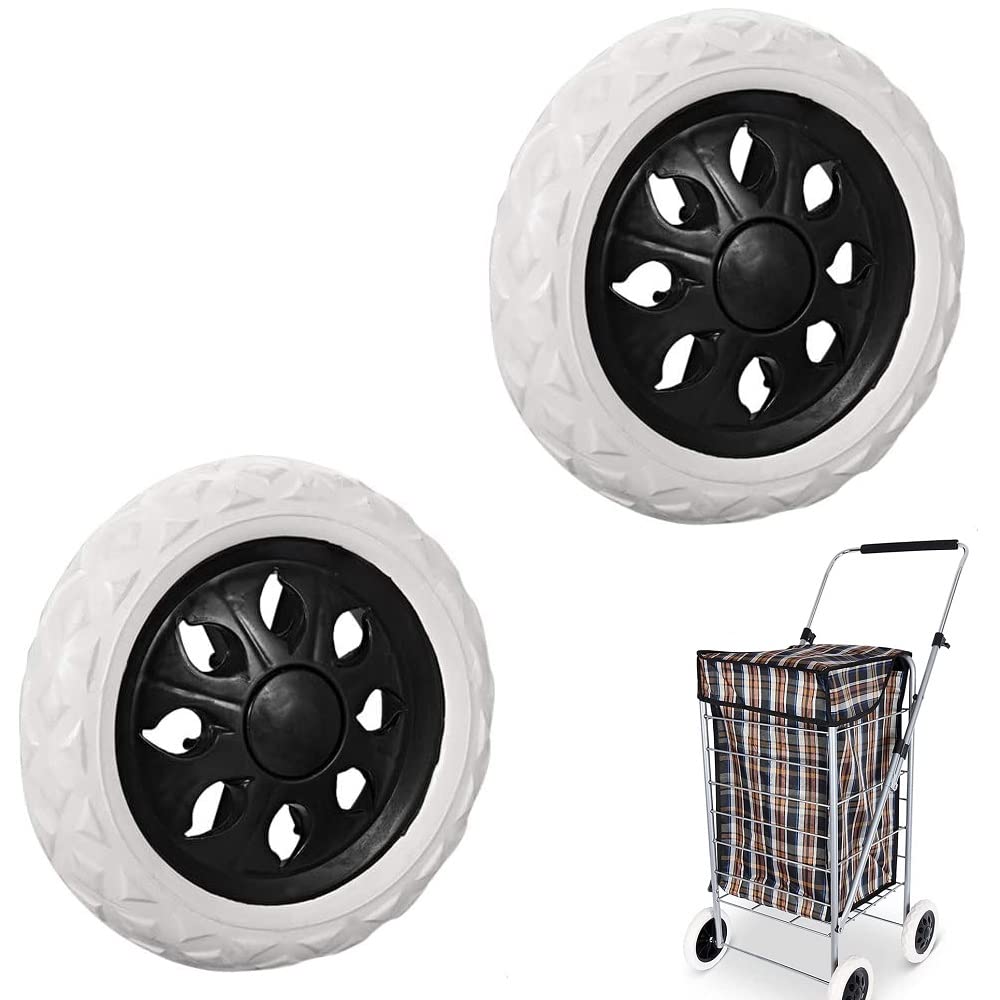 CAEEKER 2 PCS Shopping Cart Wheels - Trolley Caster Replacement - Plastic Core Foaming Wheels for Hand Pushcart, Black & White (6 Inch Dia)