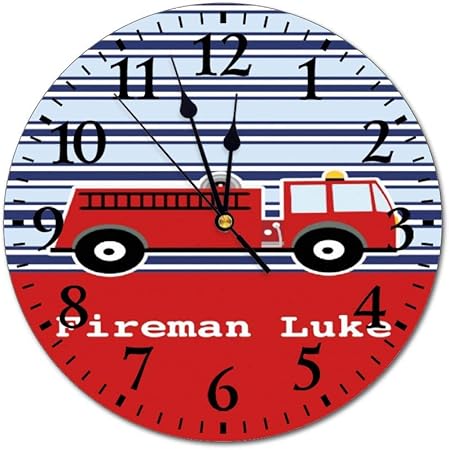 Amazon Co Jp ボーイズ消防車fireman Luke現代の壁時計クラシック壁時計非カチカチ音をたてるアートキッチン オフィス レトロなぶら下げ時計 家の装飾アクセサリー用フレームレス静かなデスク時計 車 バイク